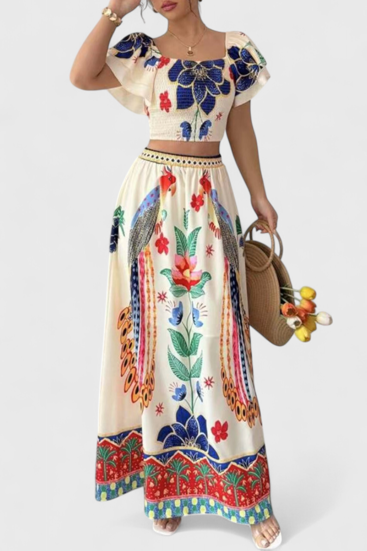Boho-Damen-Set Itzel mit Crop-Top und Rock im Ethno-Print – Ansicht 2