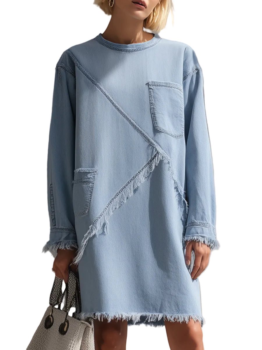 Annie – Hellblaues Mini-Jeanskleid mit Fransensaum