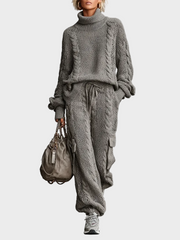 Aveline – Damen-Freizeitset mit Zopfmuster-Rollkragenpullover und Cargo-Hose