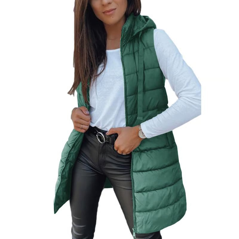 Lange ärmellose Damenjacke mit Kapuze – Ansicht 7