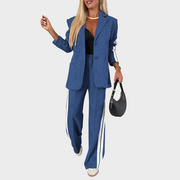 Maelyn – Elegantes gestreiftes Damen-Set mit Mantel und weiter Hose – Ansicht 6