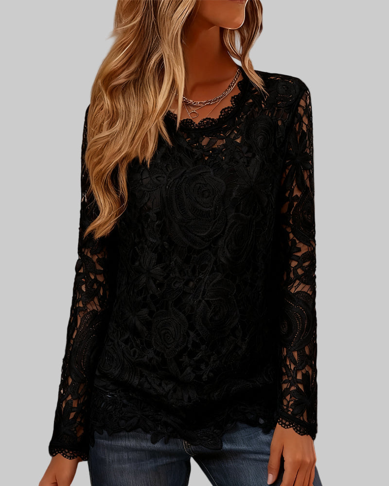 Damen-Basic-Langarmtop mit Spitze – Ansicht 8