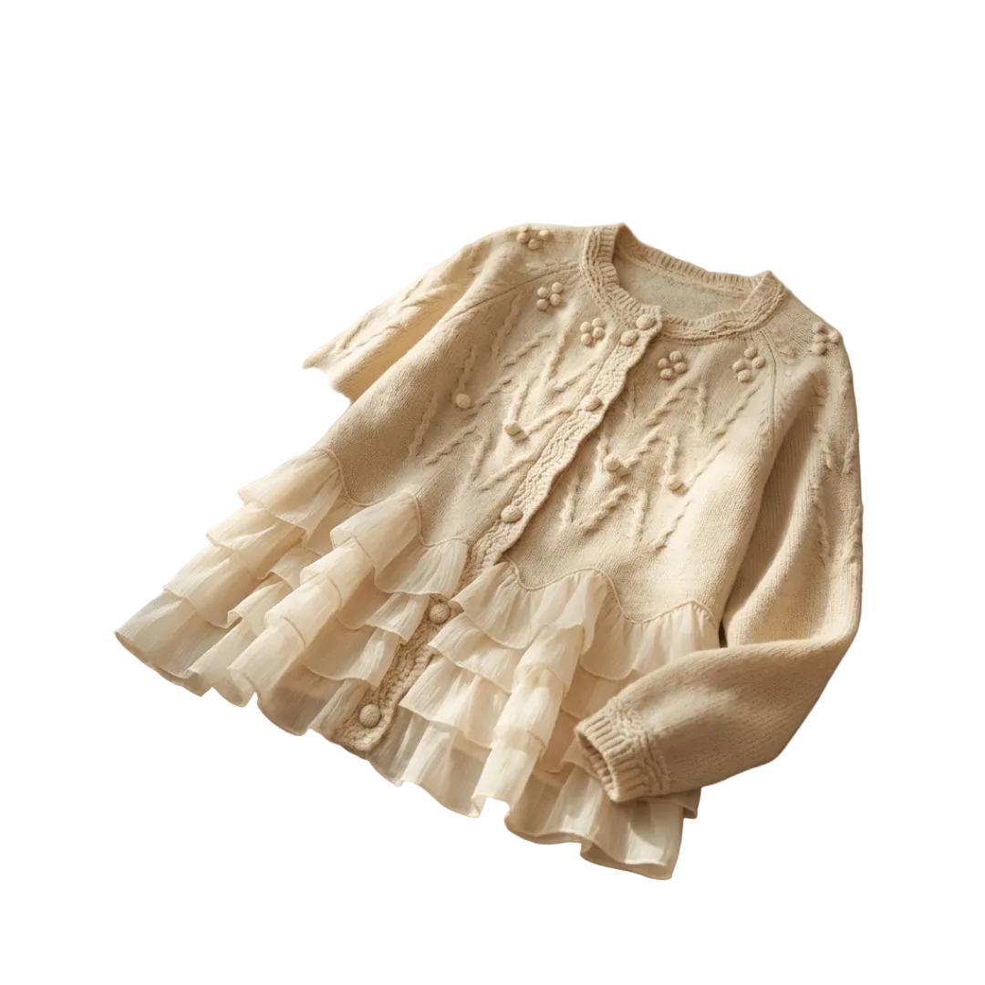 Natalie – Damen-Strickjacke mit Chiffonrüschen – Ansicht 5