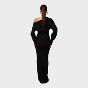 Hillary – Schulterfreies Strick-Maxikleid