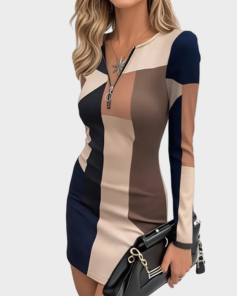 Earla – Kleid mit V-Ausschnitt, Muster und Reißverschluss