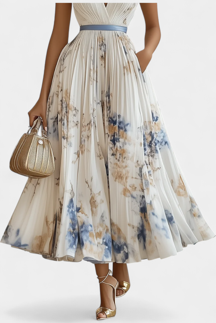 Elise – Ärmelloses plissiertes Midikleid für Damen mit Blumenmuster – Ansicht 3