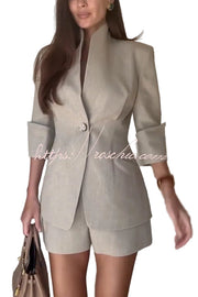 Devora – Leinenmischgewebe-Set mit Blazer und hoch taillierten Shorts – Ansicht 6