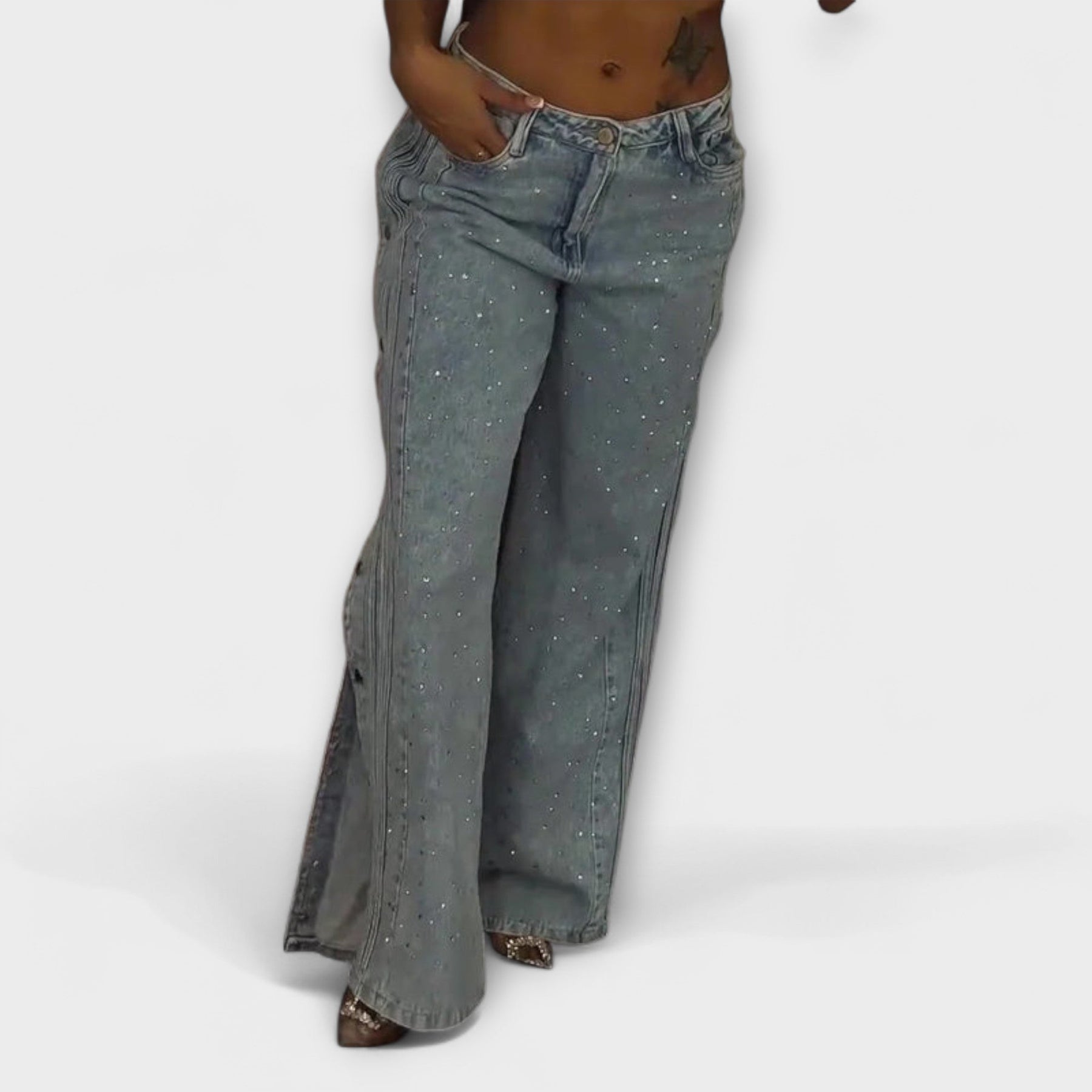 High-Waist-Jeans Nola für Damen mit Strasssteinen – Ansicht 4