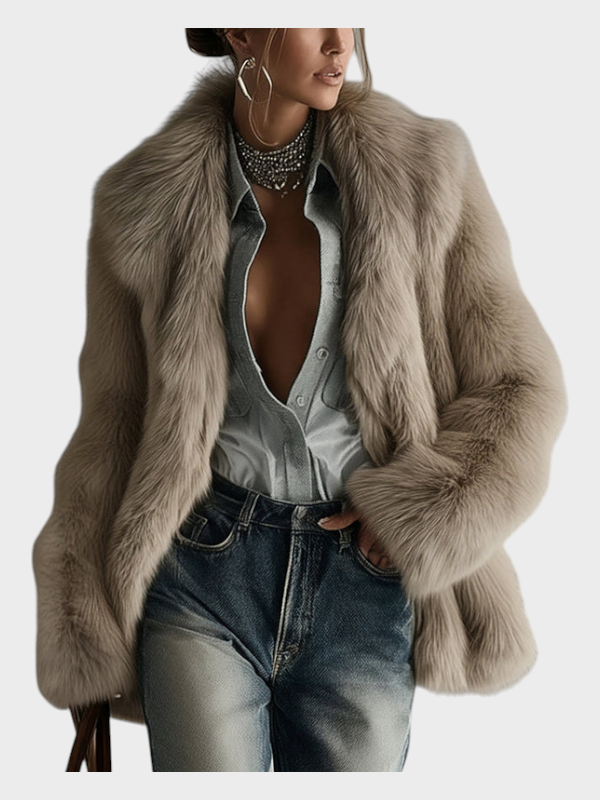 Oversized Damen-Kunstpelzjacke Gaiea in Taupe