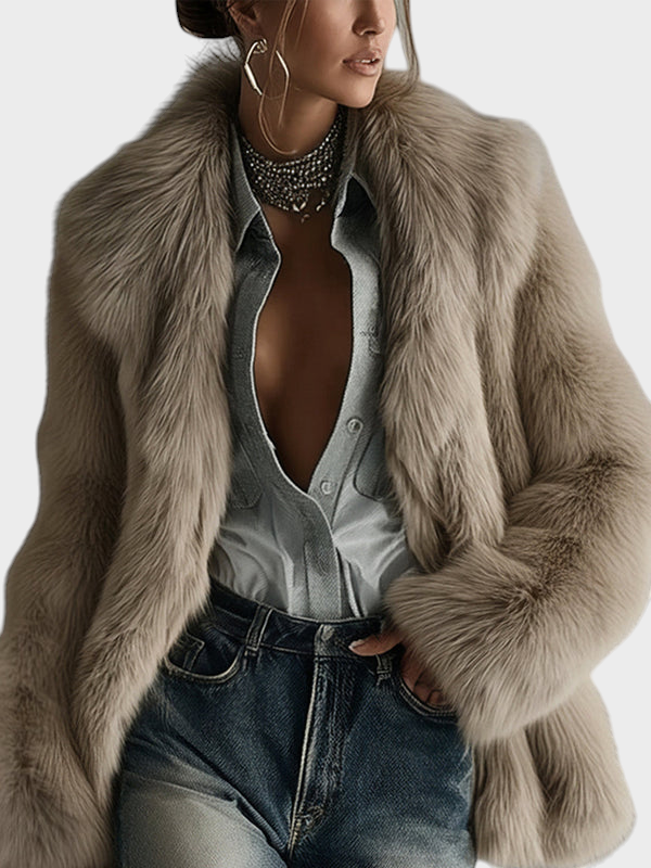 Oversized Damen-Kunstpelzjacke Gaiea in Taupe – Ansicht 2