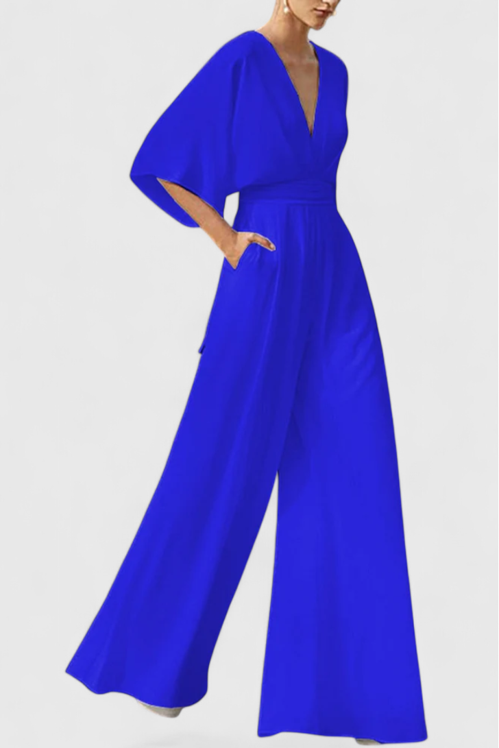 Eleganter Damen-Jumpsuit Isaura mit weitem Bein und V-Ausschnitt – Ansicht 7