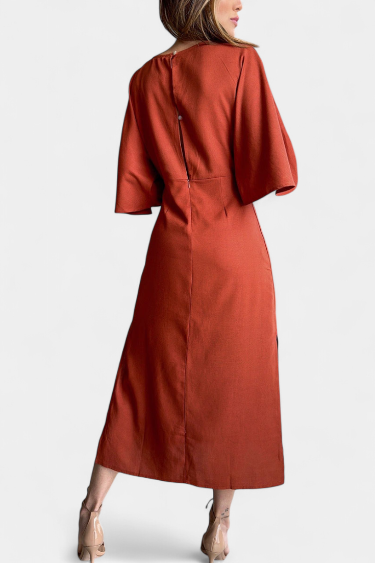 Lässiges Damenkleid Ainhoa mit Knoten und V-Ausschnitt – Ansicht 5