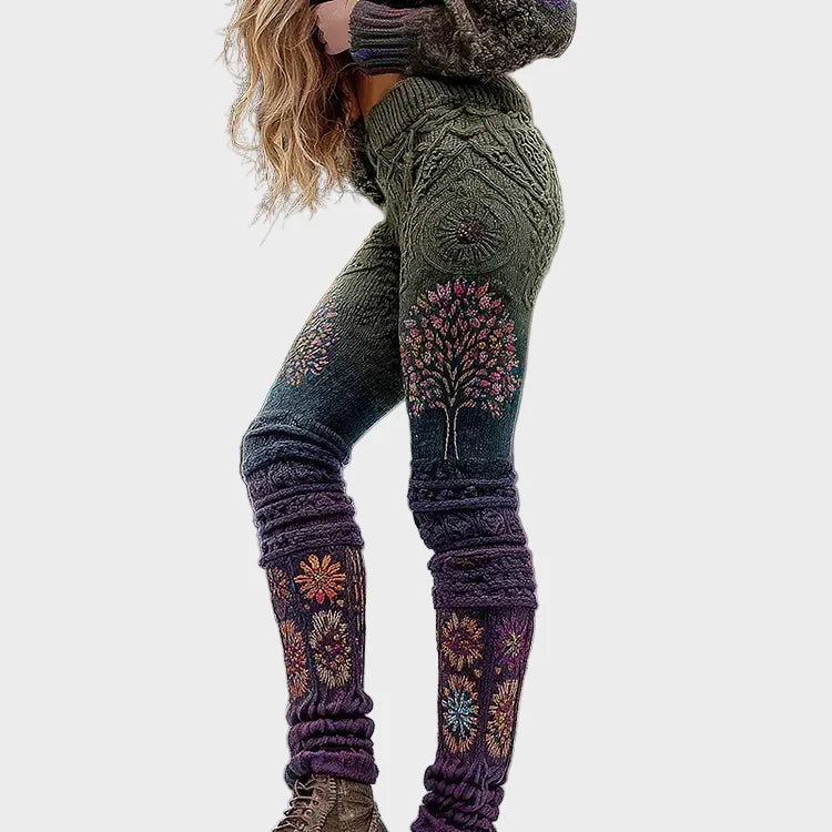 Camilia – Retro-Leggings für Damen mit floralem Lebensbaum-Motiv