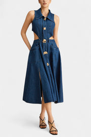 Alia – Ärmelloses Jeanskleid für Damen mit Cut-out