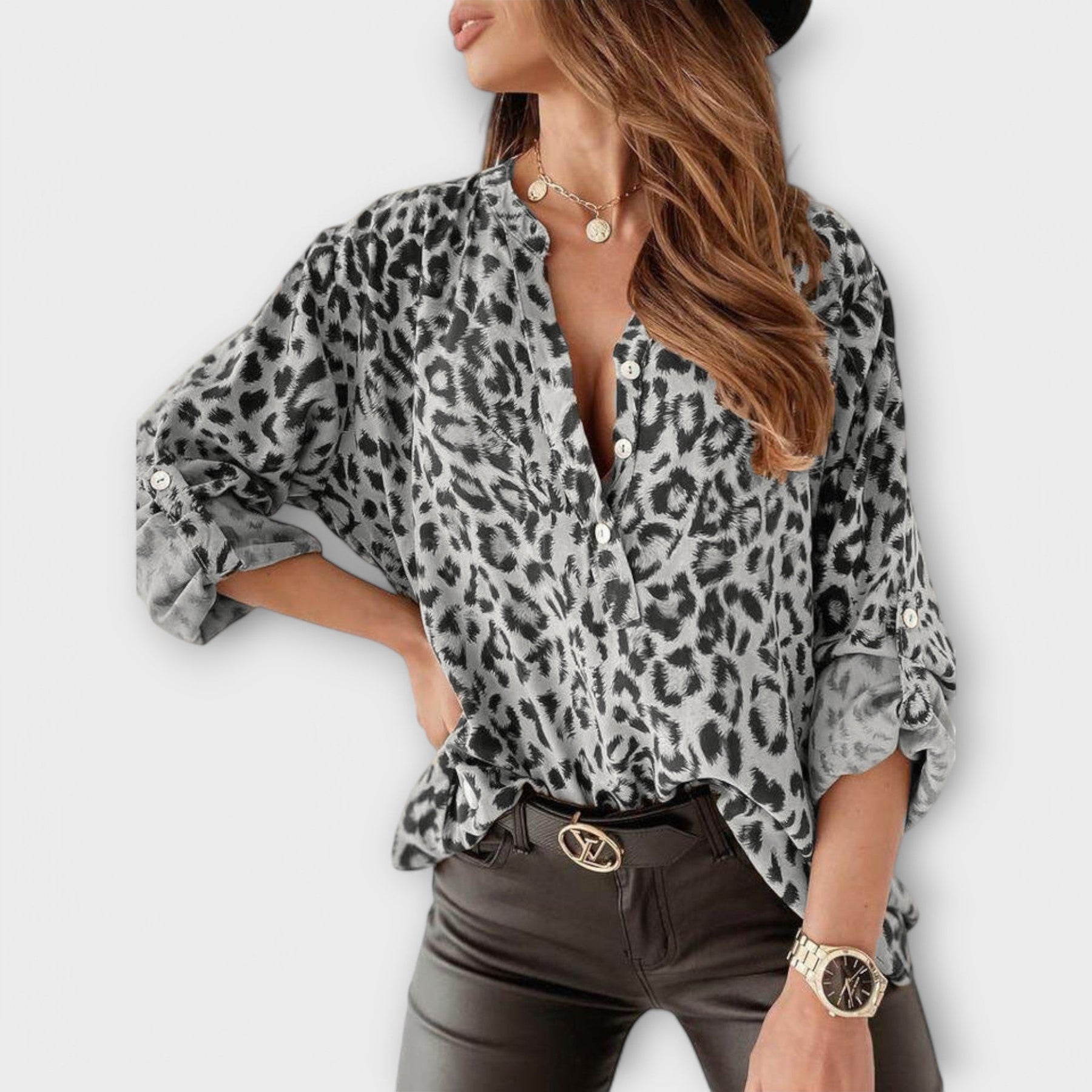 Modische Damenbluse mit Leopardenmuster – Ansicht 2