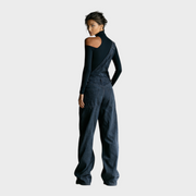 Megan – Damen-Set mit schwarzem One-Shoulder-Top und blaugrauem Jumpsuit – Ansicht 4
