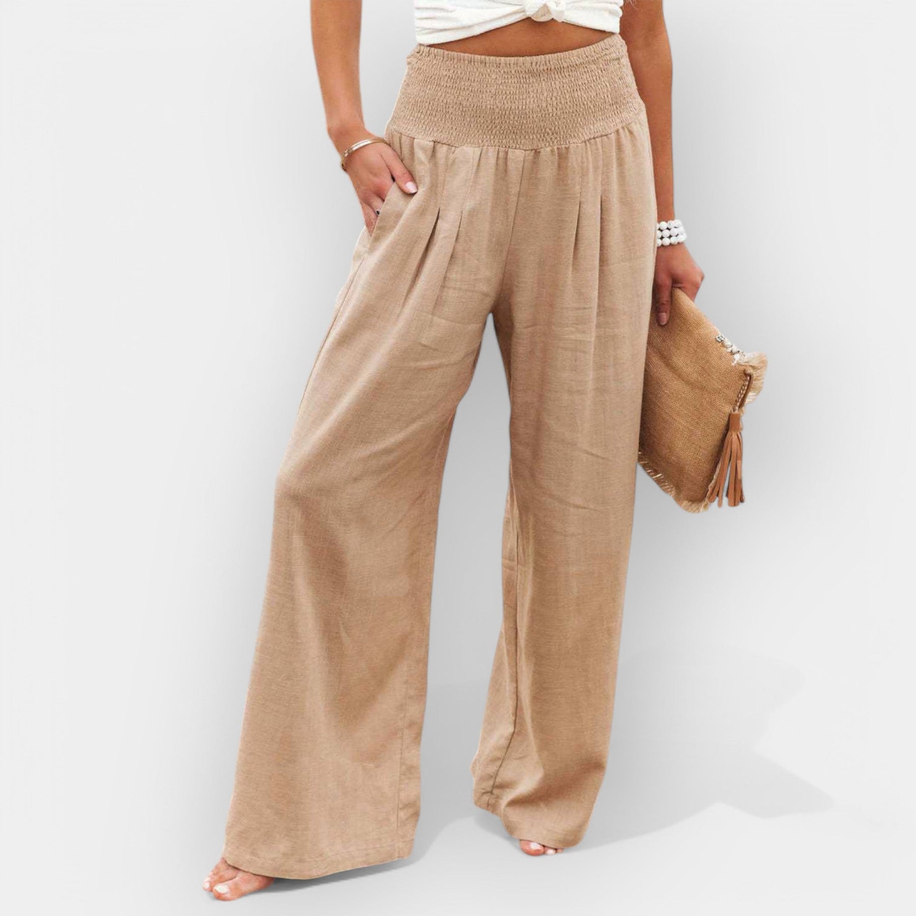 Bequeme Hose für Damen mit weitem Bein und elastischem Bund