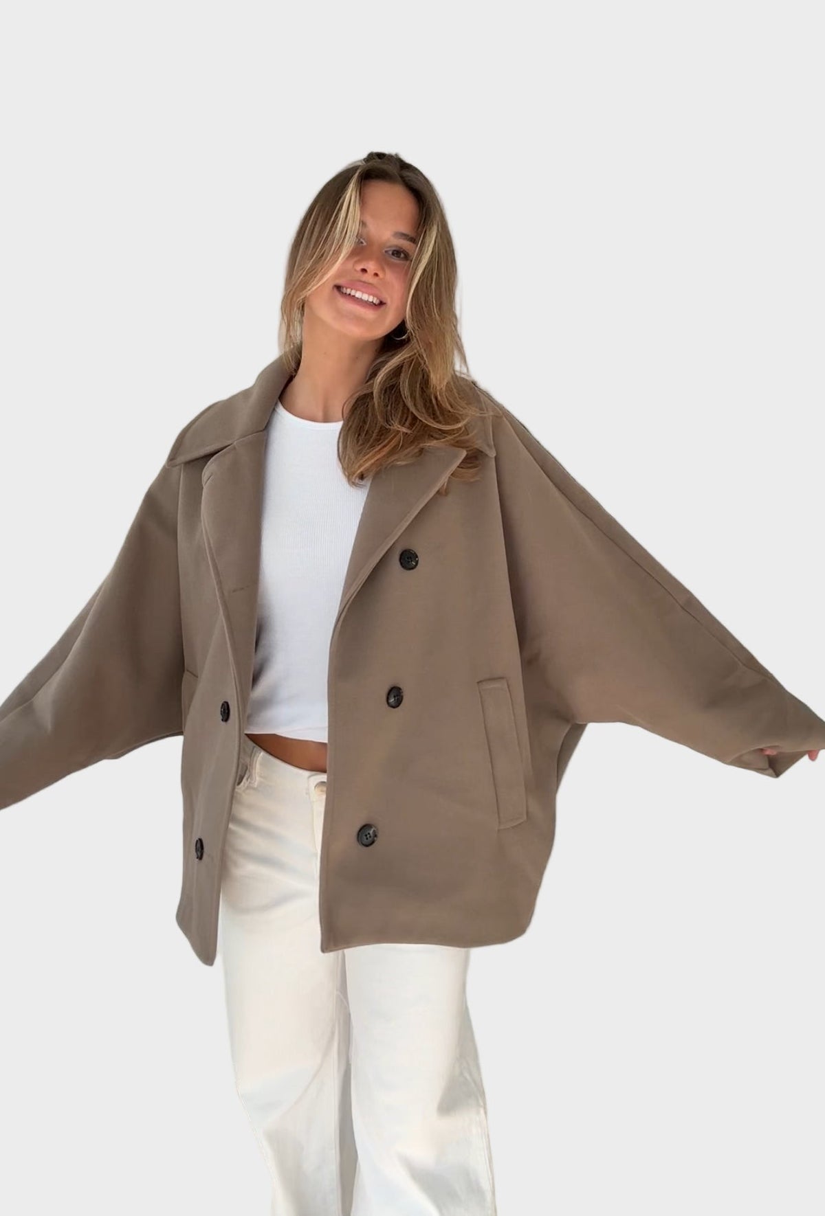Zimtfarbene Oversize-Jacke für Damen – Ansicht 6