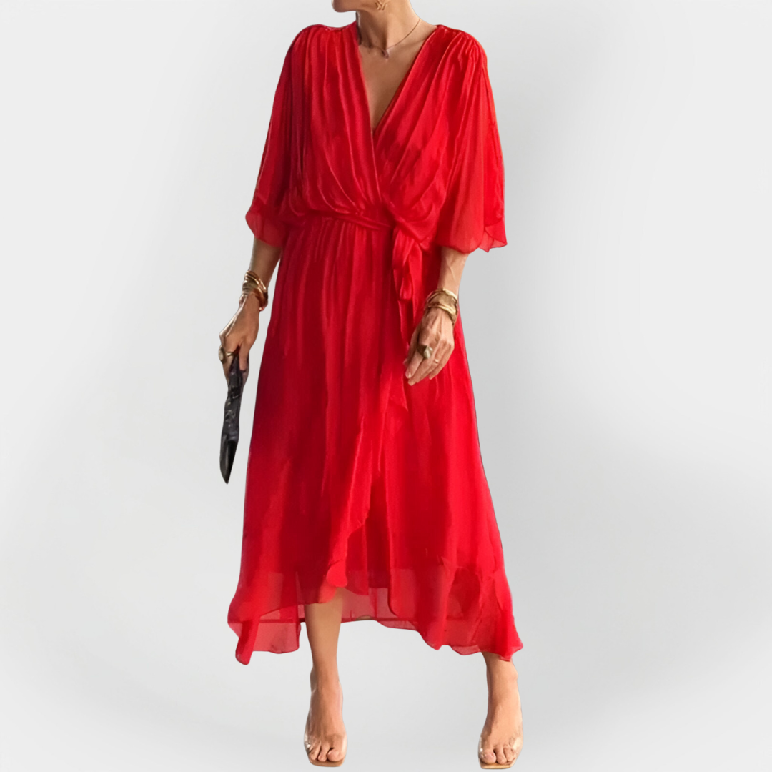 Monika – Luftiges Chiffonkleid für Damen mit V-Ausschnitt – Ansicht 8