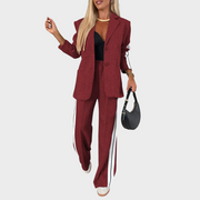 Maelyn – Elegantes gestreiftes Damen-Set mit Mantel und weiter Hose – Ansicht 7