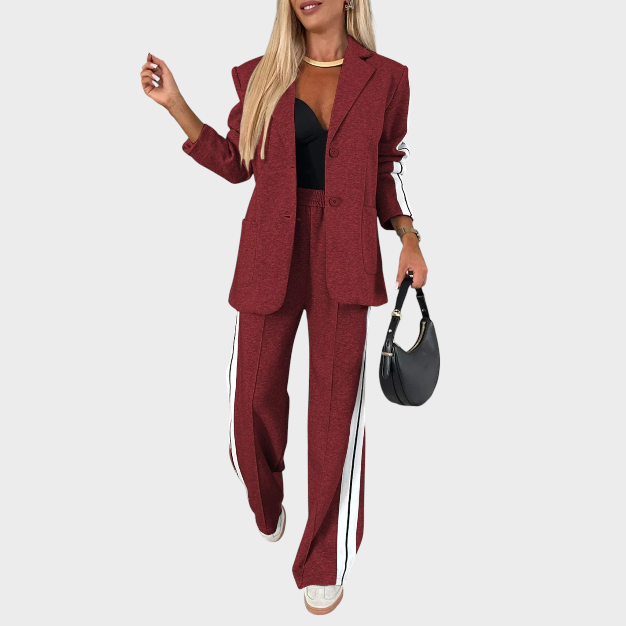 MAELYN™ – Elegantes Set bestehend aus gestreiftem Jackenmantel und weit geschnittener Hose