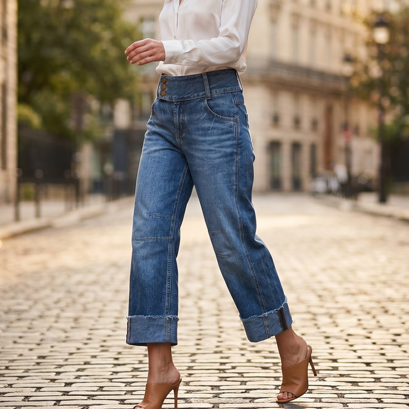 Kerstin | Cropped Jeans mit hoher Taille und weitem Bein