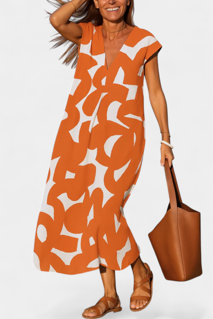 Asela – Lässiges Damenkleid mit V-Ausschnitt und Mustermix – Ansicht 6