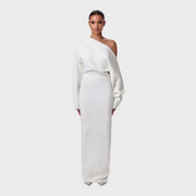 Hillary – Schulterfreies Strick-Maxikleid