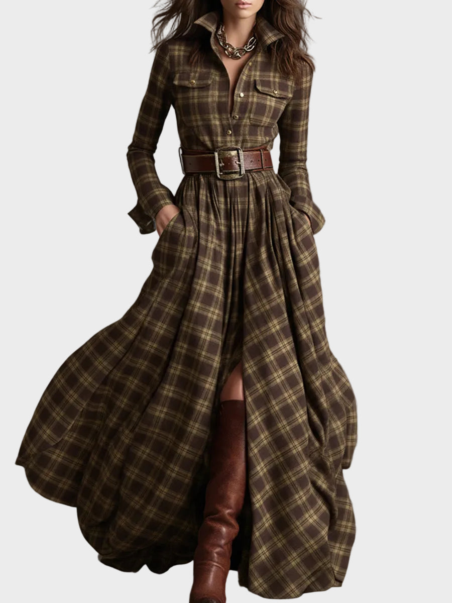 Skyler – Maxikleid mit Revers und Karomuster im Ethno-Stil – Ansicht 3