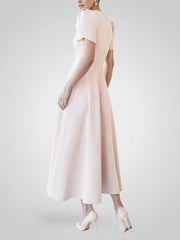 Midikleid für Damen in A-Linie mit hohem Kragen und Puffärmeln – Ansicht 6