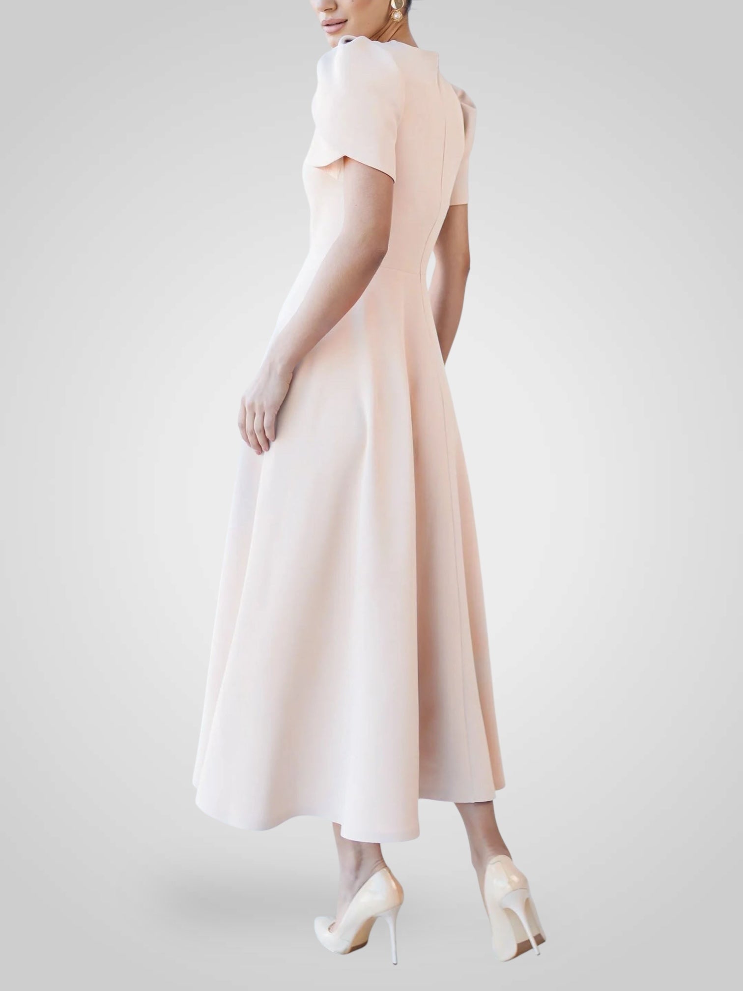 Midikleid für Damen in A-Linie mit hohem Kragen und Puffärmeln – Ansicht 6