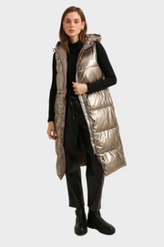 Felicia – Lange goldfarbene ärmellose Jacke für Damen mit Futter – Ansicht 2