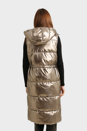 Felicia – Lange goldfarbene ärmellose Jacke für Damen mit Futter – Ansicht 3