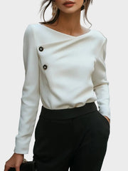 Hira – Asymmetrisches weißes Damen-Top mit Knöpfen vorne