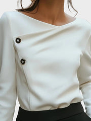 Hira – Asymmetrisches weißes Damen-Top mit Knöpfen vorne – Ansicht 2