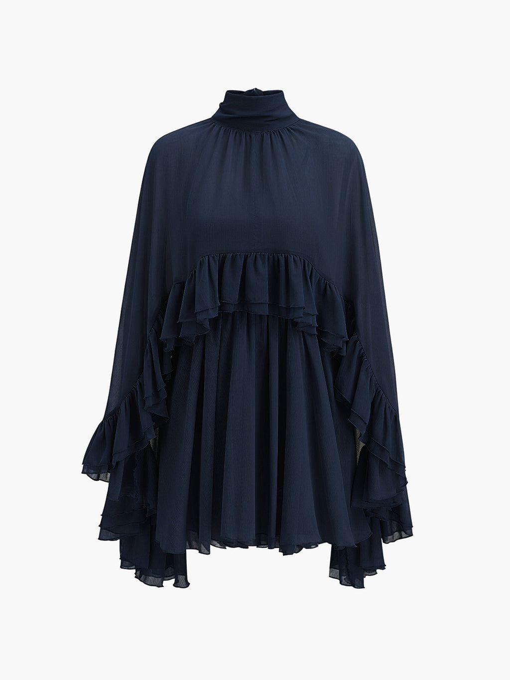Kim – Transparentes Chiffonkleid mit Rüschen und Umhang