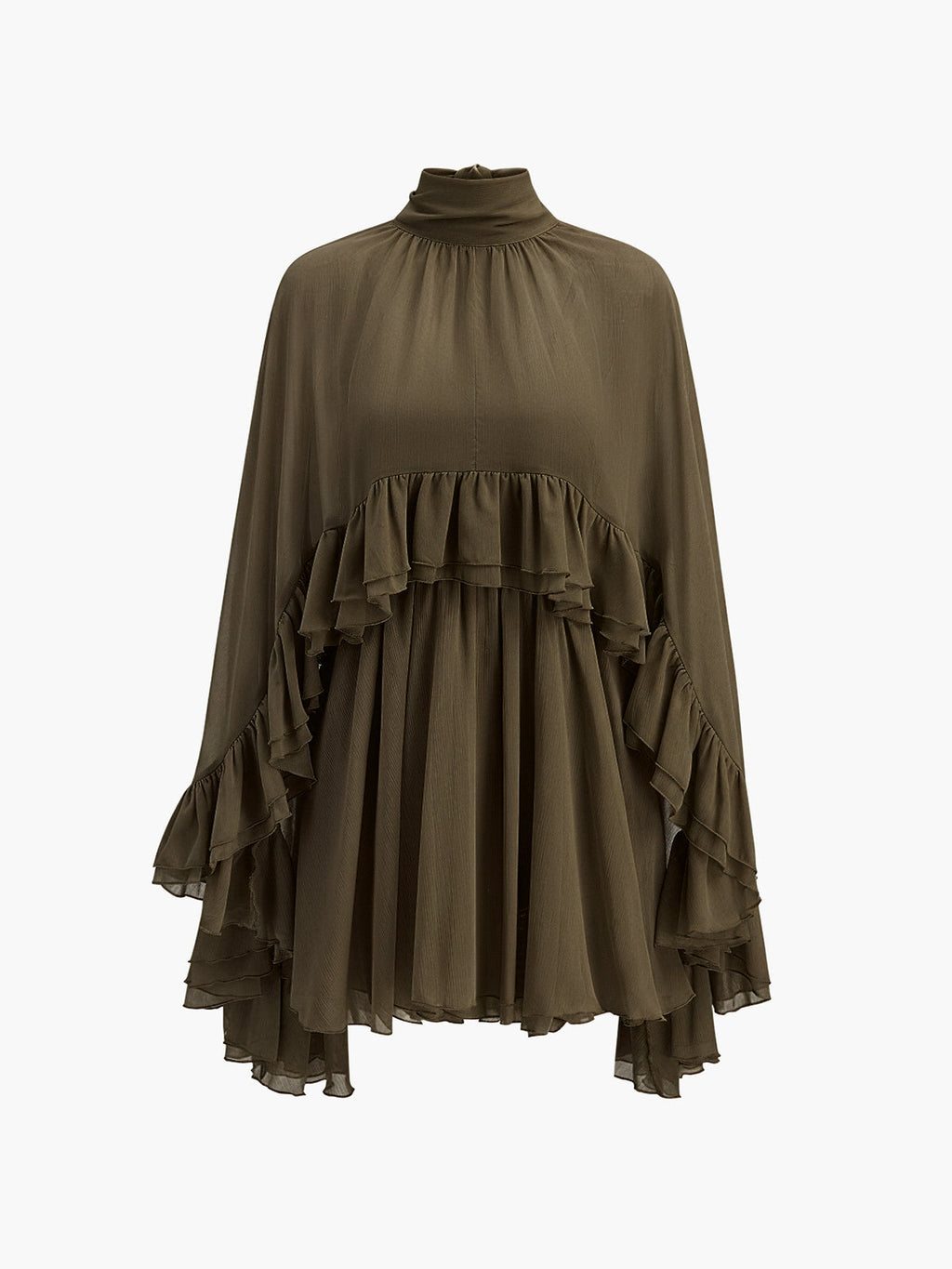 Kim – Transparentes Chiffonkleid mit Rüschen und Umhang