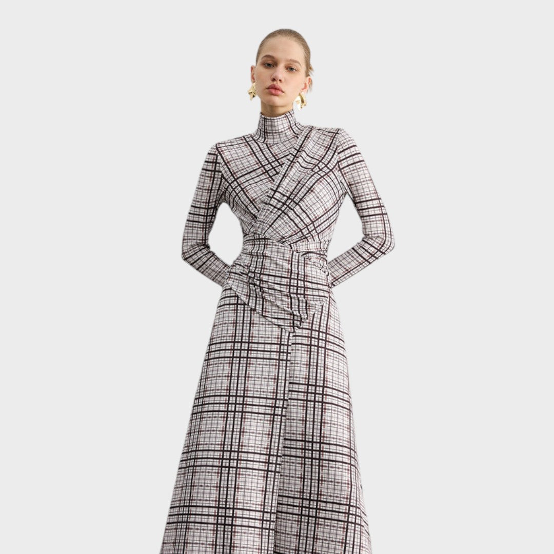 Christina – Langärmeliges Damen-Maxikleid mit hohem Kragen – Ansicht 2