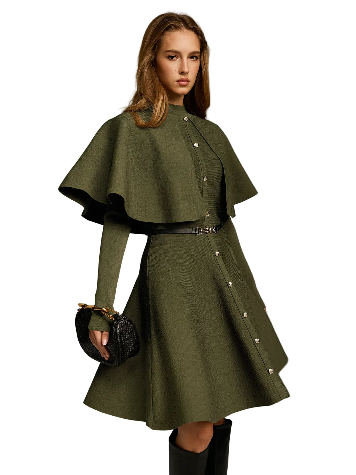 Coleen – Midikleid mit Knöpfen und Cape-Detail