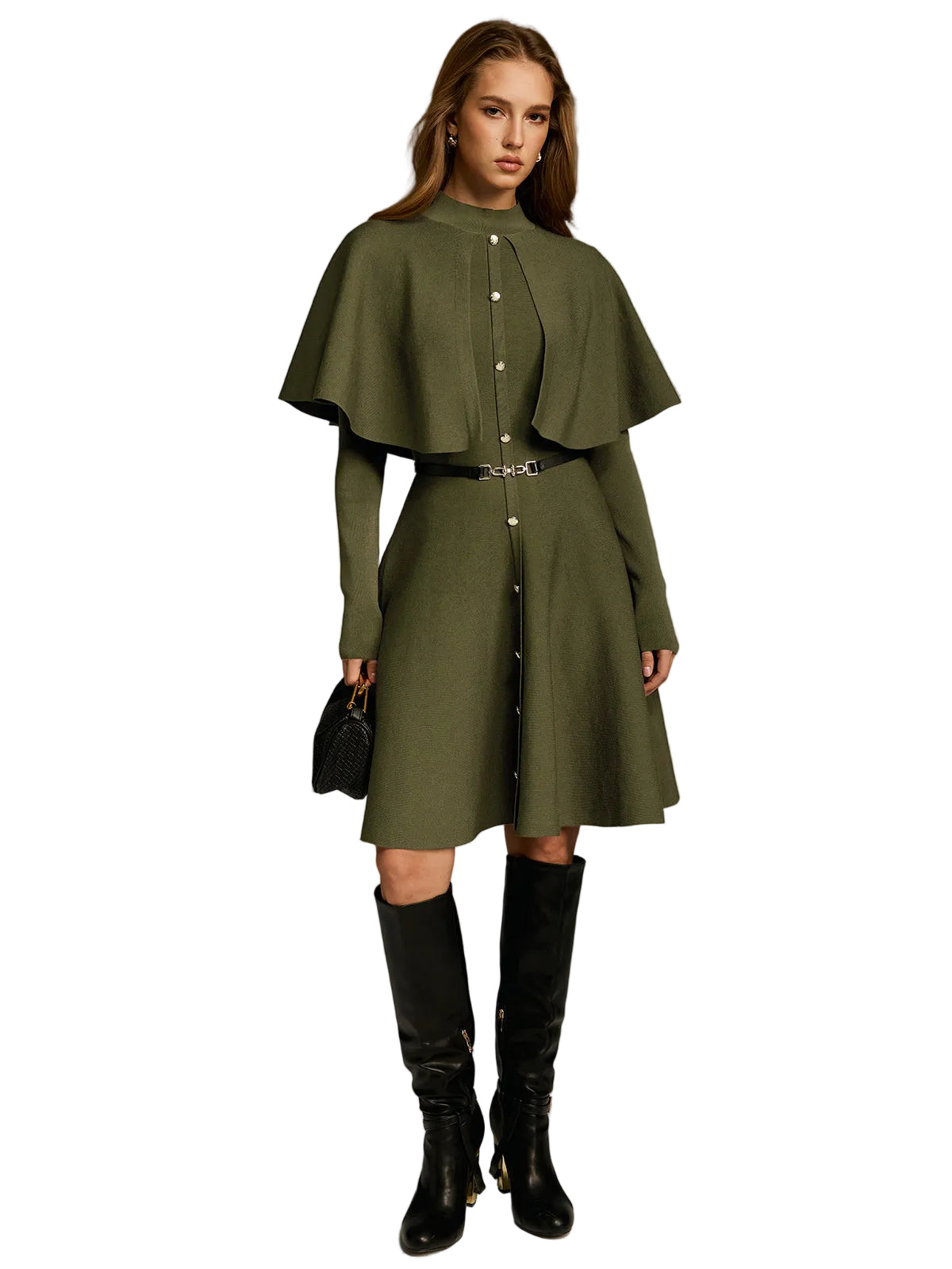 Coleen – Midikleid mit Knöpfen und Cape-Detail