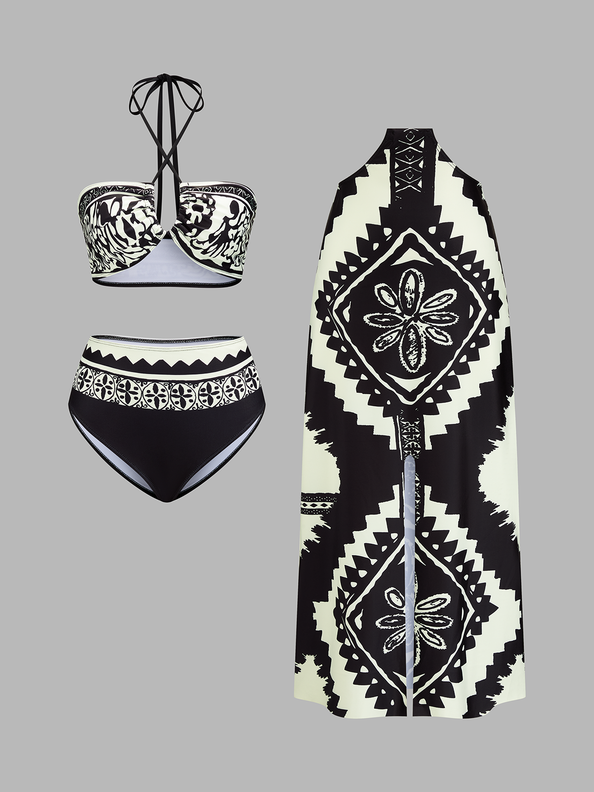 Damen-Badeanzug-Set mit Print und Neckholder – Ansicht 2