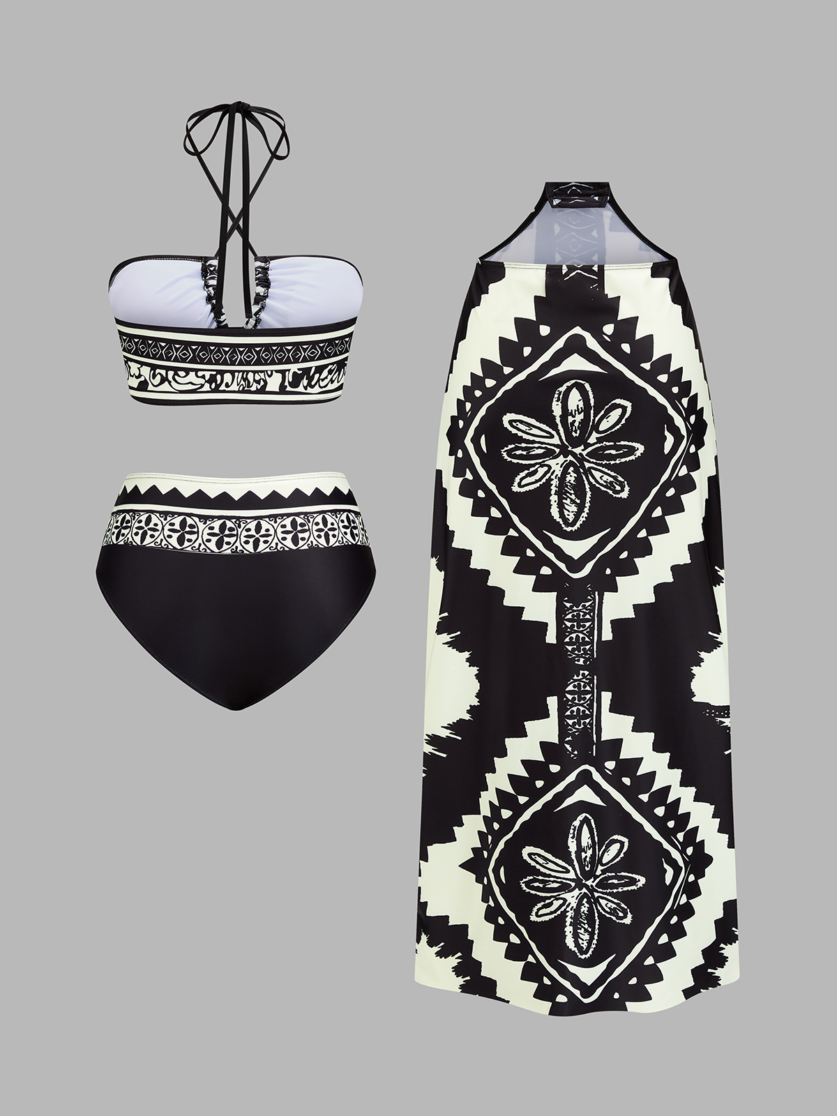 Damen-Badeanzug-Set mit Print und Neckholder – Ansicht 3