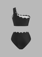Zweifarbiger One-Shoulder-Badeanzug für Damen – Ansicht 2