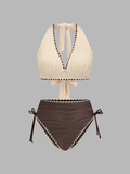 Zweifarbiger Neckholder-Badeanzug für Damen