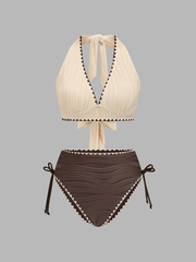 Zweifarbiger Neckholder-Badeanzug für Damen
