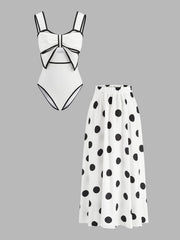 Damen-Badeanzug-Set mit Polka-Dots und Schleife