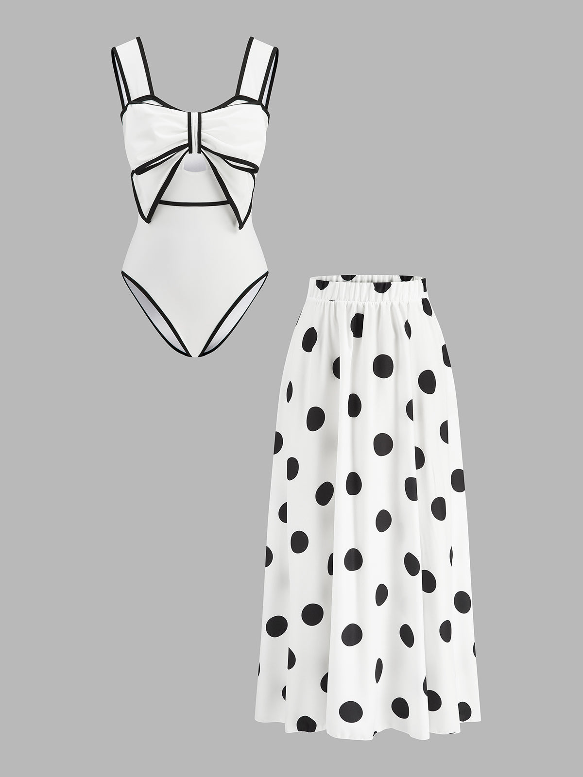 Damen-Badeanzug-Set mit Polka-Dots und Schleife