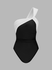 Zweifarbiger One-Shoulder-Badeanzug für Damen