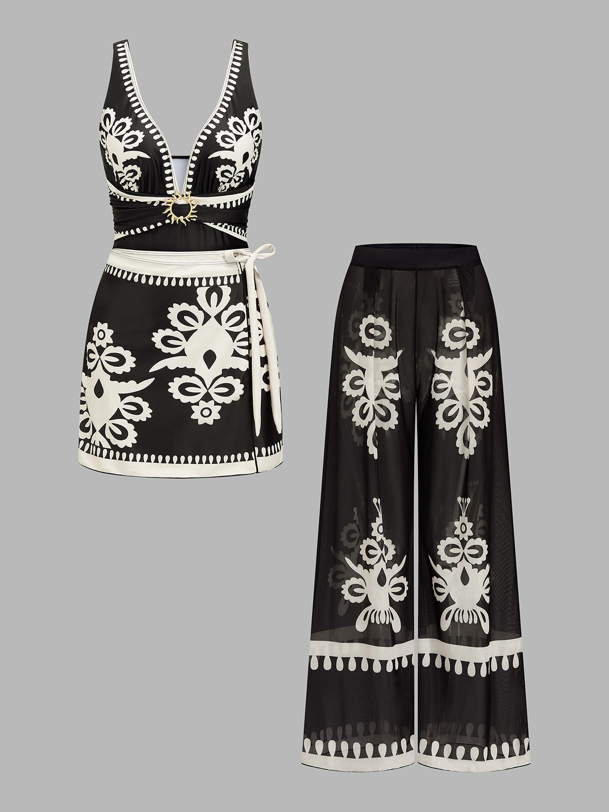 Damen-Badeanzug-Set mit Blumenmuster