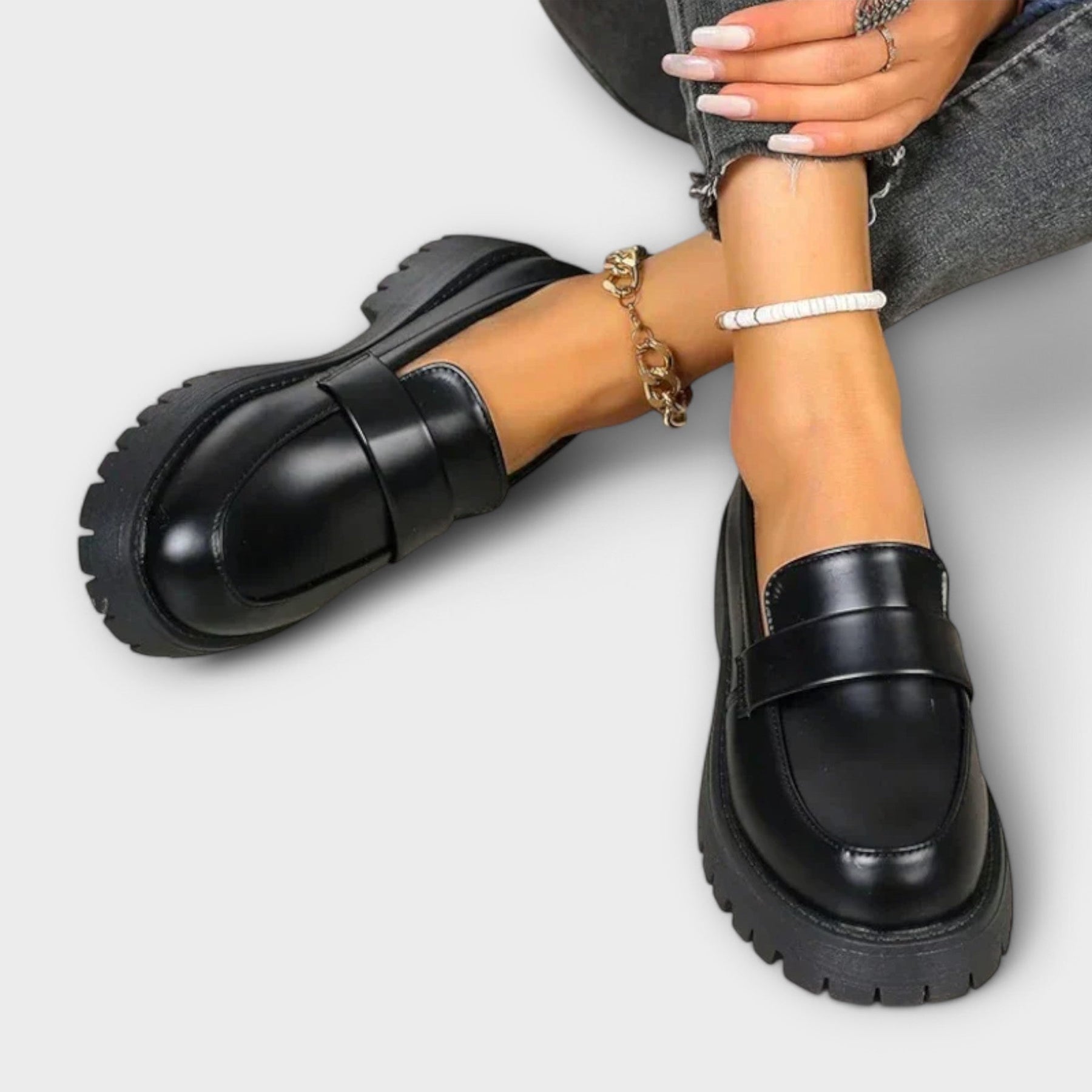 Orthopädische Damen-Mokassins aus Satin mit Absatz – Ansicht 4